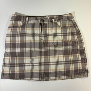 St. John's Bay Tan and Cream Plaid Mini Skirt